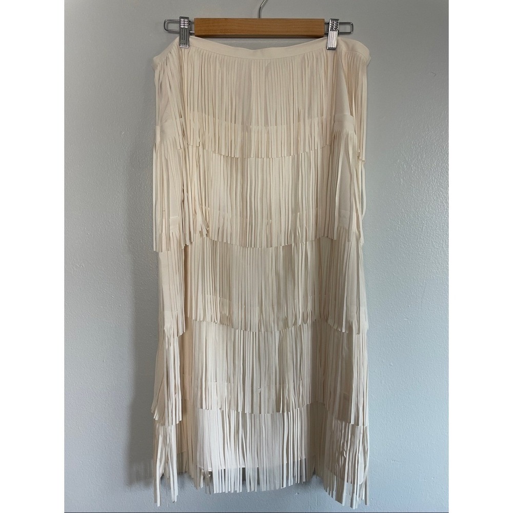 new ANN TAYLOR Cream Midi Multi Tiered Fringe Skirt Size 12
